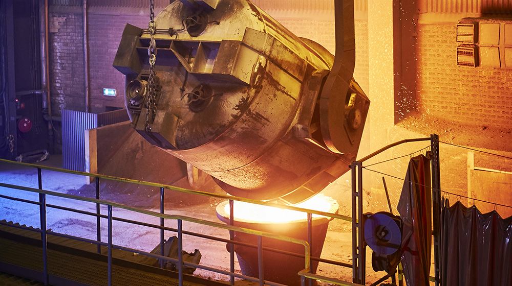 Remains of slag is emptied an a steel plant