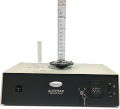 Photograph of the Quantachrome Autotap tap density testing machine with 25ml and 25ml measuring cylinders at the KTH Powder Characterisation Laboratory.