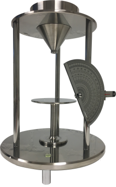 Photograph of the static angle of repose meter at the KTH Powder Characterisation Laboratory.