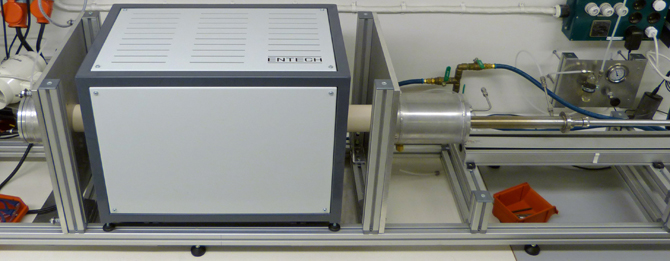 Photograph of the horizontal observation furnace. Equilibrium and dynamic measurements may be performed, including sessile droplet contact angle.